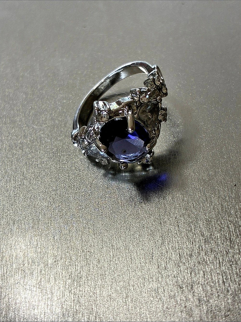 Blue Gemstone Silver-Tone Ring Like New